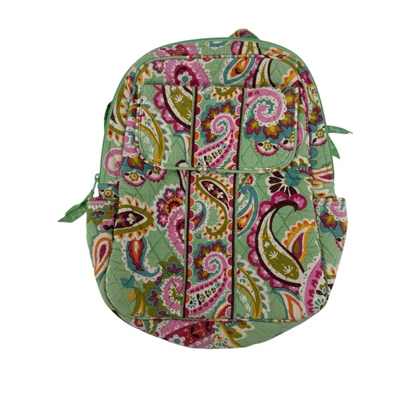 Vera Bradley Green Pink Paisley Floral Patterned Quilted Small Backpack - Picture 1 of 5